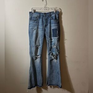 American Eagle Outfitters Blue Distressed Flare Jeans